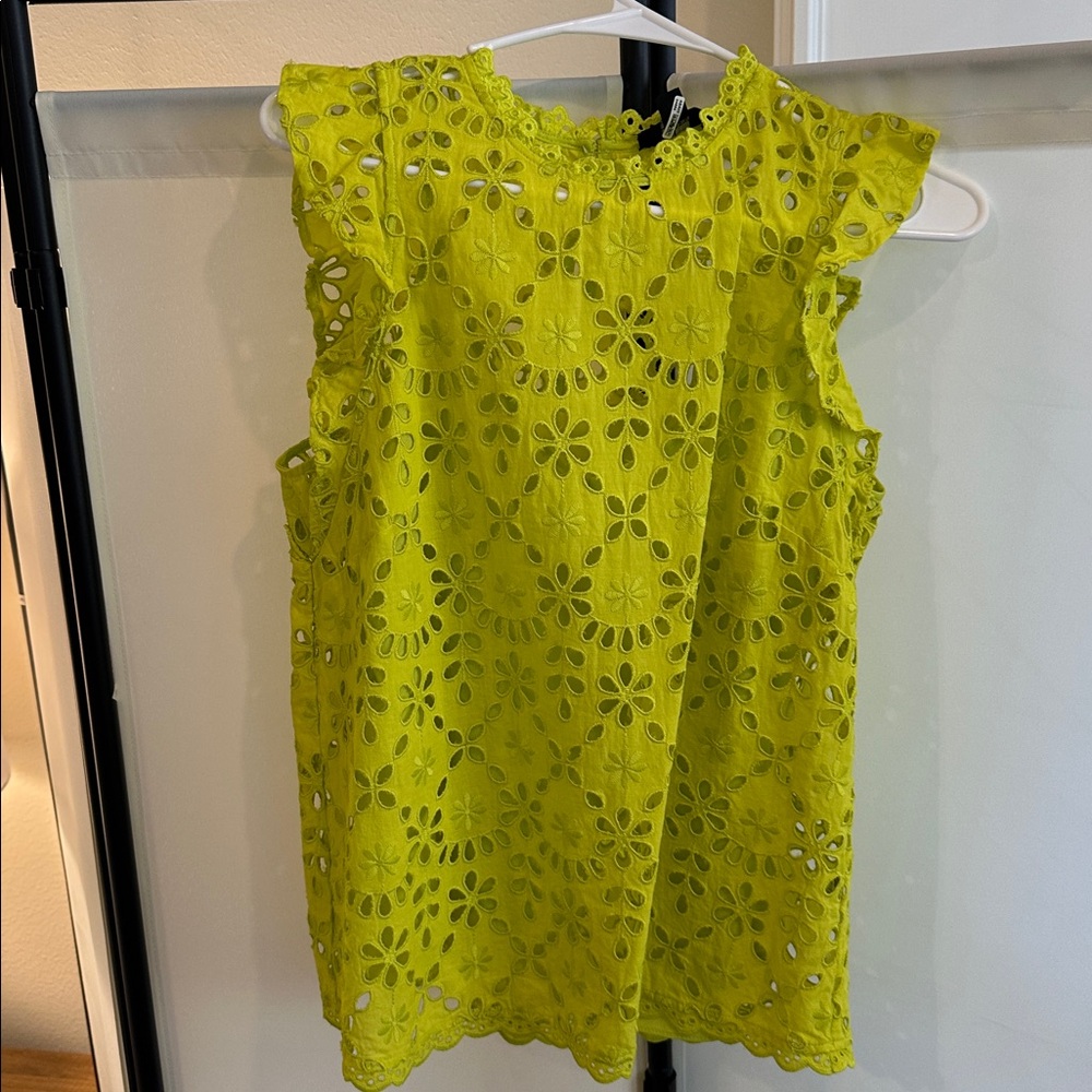 J. Crew Lime Green Eyelet Top